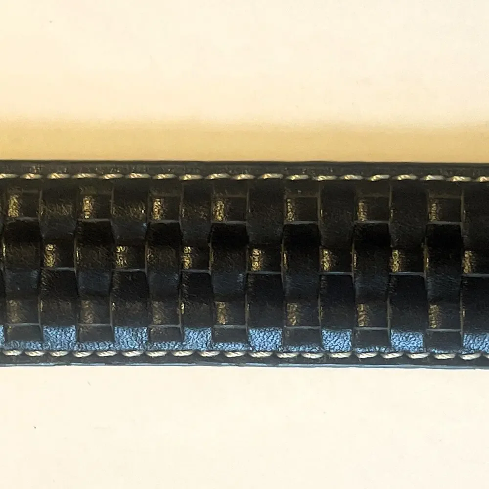 Greg Norman Black Leather Braided Woven Belt Mens Large Silver Hardware